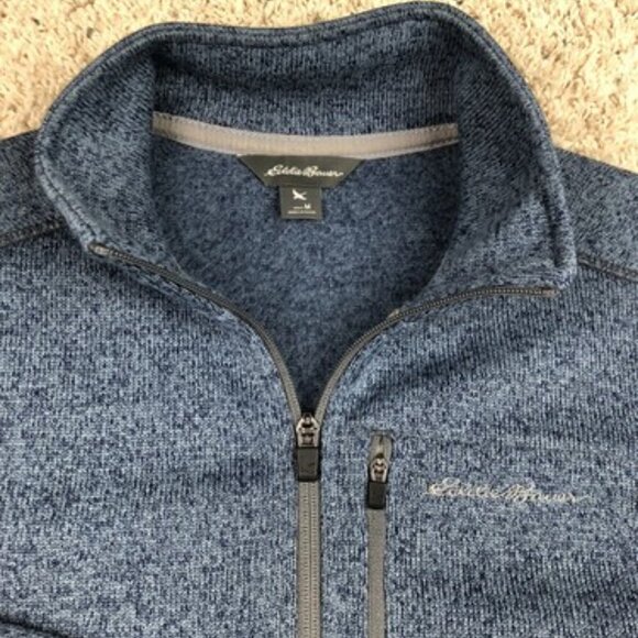 Eddie Bauer Mens Medium Long Sleeve Embroidered Logo Pullover 1/4 Zip Blue - Picture 3 of 10